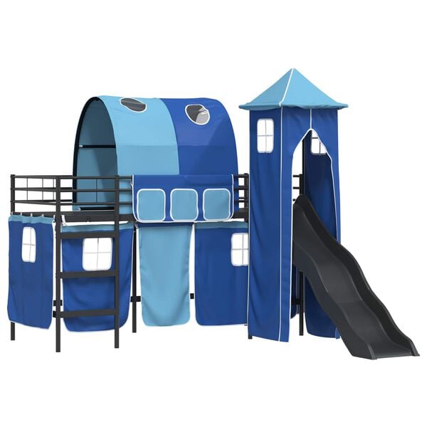 vidaXL Kinderloftbett Schwarz und Blau 99,5 x 190 cm Metall