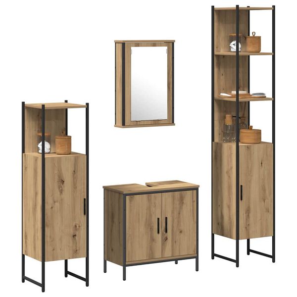 vidaXL Badezimmerm&ouml;bel Set mit Regal 4 pcs Braun 33 x 33 x 185.5 cm