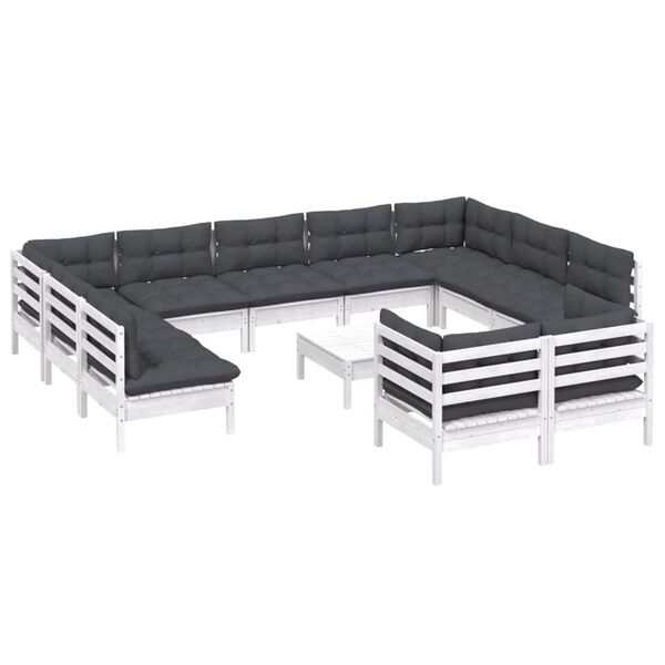 vidaXL 12-tlg. Garten-Lounge-Set mit Kissen Weiß Kiefer Massivholz