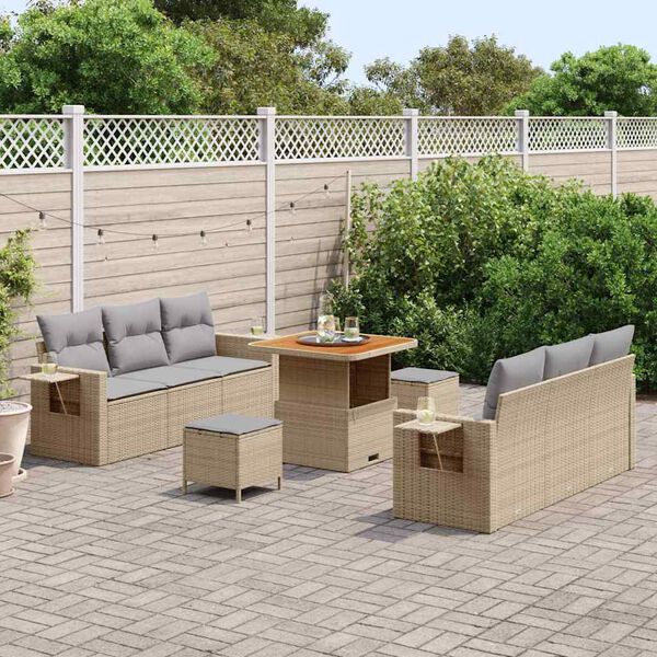 vidaXL Gartensofa-set mit Kissen 9 pcs Beige Poly-Rattan