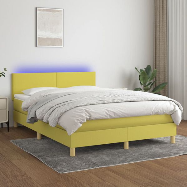 vidaXL Boxspringbett mit Matratze & LED Gr&uuml;n 140x200 cm Stoff