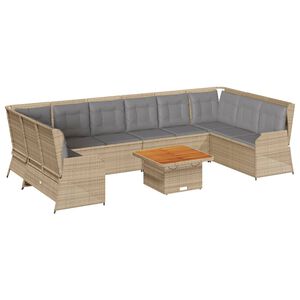 vidaXL 7-tlg. Garten-Lounge-Set mit Kissen Beige Poly Rattan