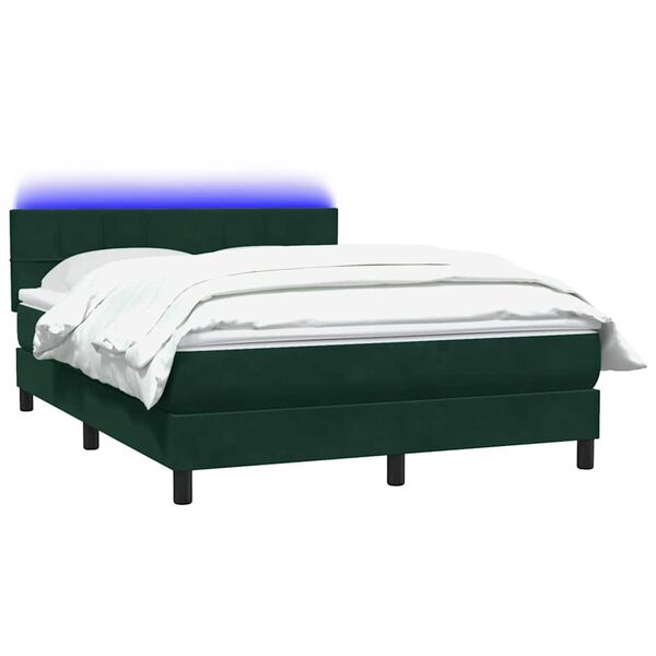 vidaXL Boxspringbett mit Matratze & LED Dunkelgr&uuml;n 160x220 cm Samt