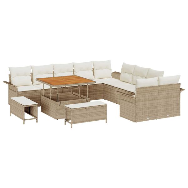 vidaXL Gartensofa-set mit Kissen 13 pcs Beige Poly-Rattan