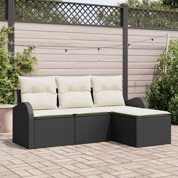 vidaXL Sofa Set mit Kissen 4 pcs Schwarz und Weiß Poly-Rattan