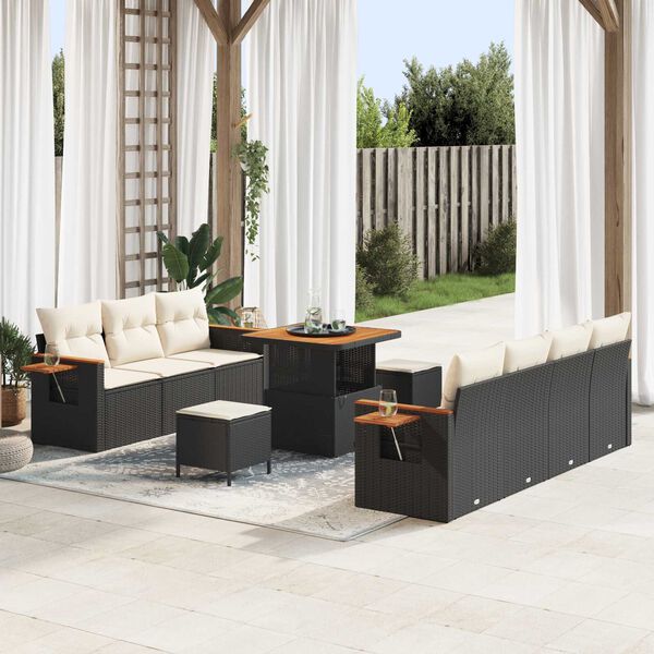 vidaXL Gartensofa-set mit Kissen 10 pcs Schwarz und Creme