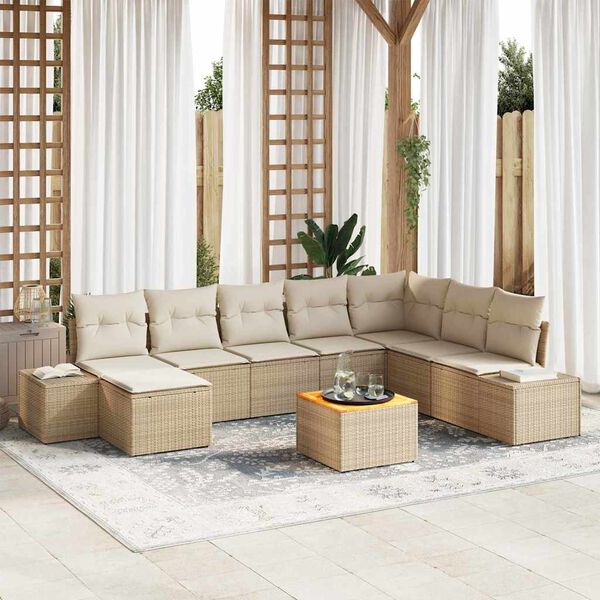vidaXL Garten-Sofa-Set mit Kissen 9 pcs Beige Poly Rattan