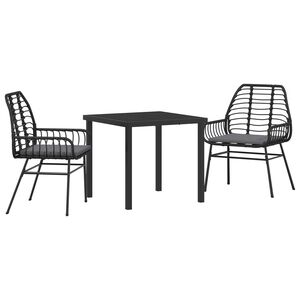 vidaXL Garten Essgruppe 3 pcs Schwarz Poly-Rattan