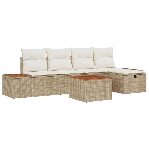 vidaXL Garten-Sofa-Set mit Kissen 6 pcs Beige Poly Rattan