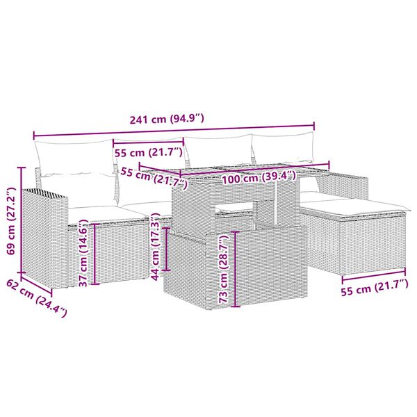 vidaXL 6-tlg. Garten-Sofagarnitur mit Kissen Beige Poly Rattan