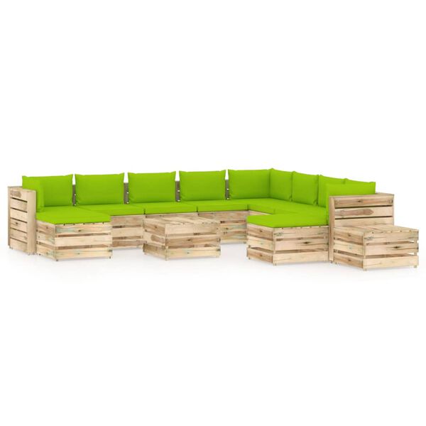 vidaXL 12-tlg. Garten-Lounge-Set mit Kissen Gr&uuml;n Impr&auml;gniertes Holz
