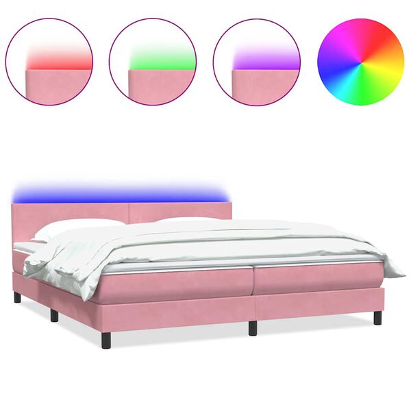 vidaXL Boxspringbett mit Matratze & LED Rosa 200x210 cm Samt