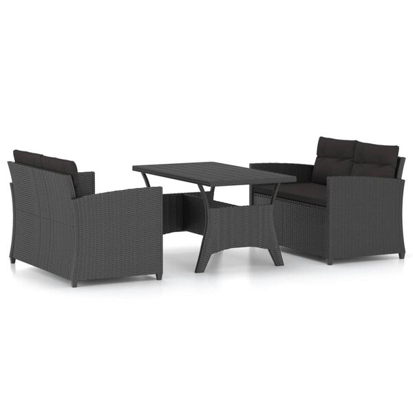 vidaXL 3-tlg. Garten-Lounge-Set mit Kissen Poly Rattan Schwarz