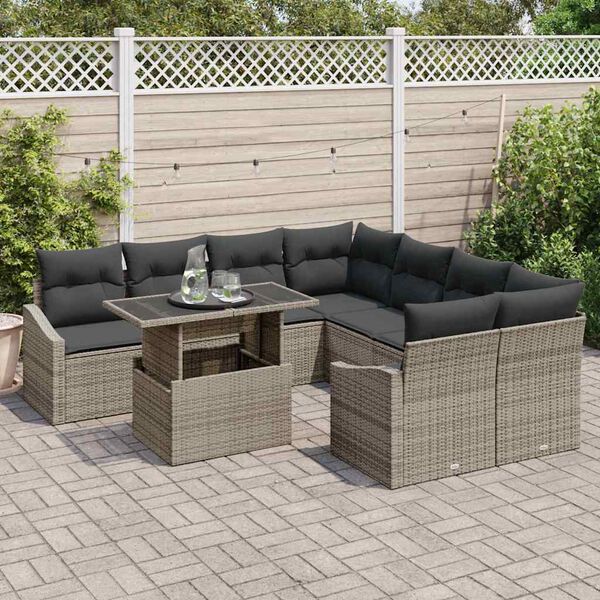 vidaXL Garten-Sofa-Set mit Speicher 9 pcs Grau Poly Rattan