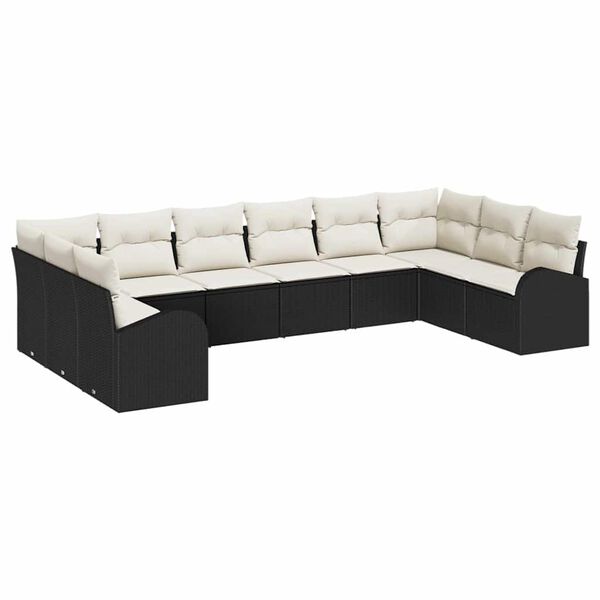 vidaXL Gartensofa-set mit Kissen 10 pcs Schwarz und Wei&szlig; Poly-Rattan