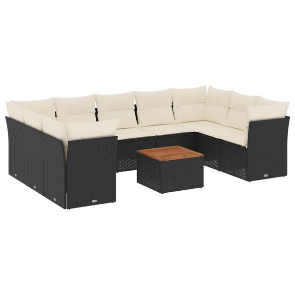 vidaXL 10-tlg. Garten-Sofagarnitur mit Kissen Schwarz Poly Rattan