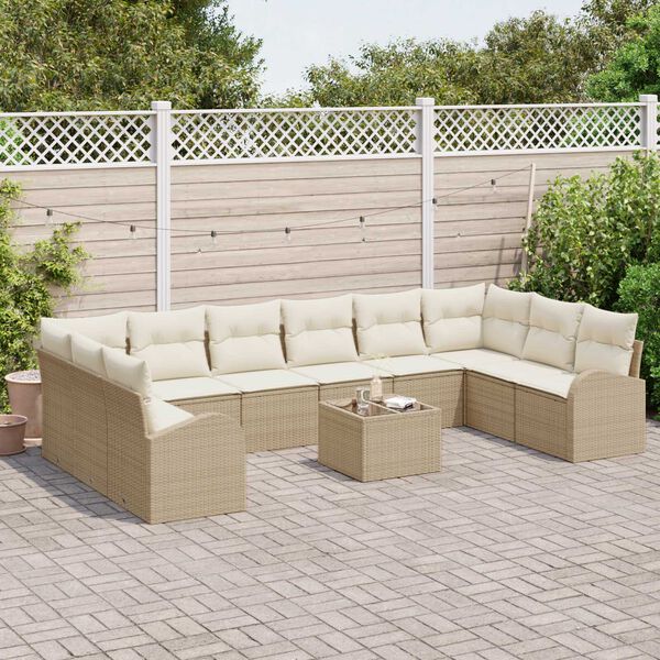 vidaXL Sofa Set mit Kissen 11 pcs Beige und Creme Poly-Rattan