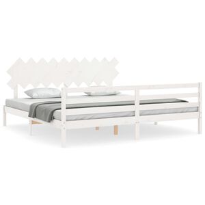 vidaXL Massivholzbett mit Kopfteil Wei&szlig; 200x200 cm