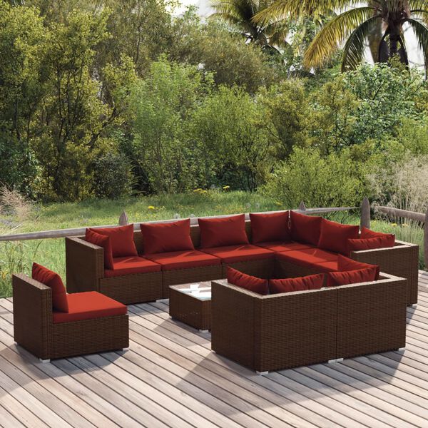vidaXL 10-tlg. Garten-Lounge-Set mit Kissen Poly Rattan Braun