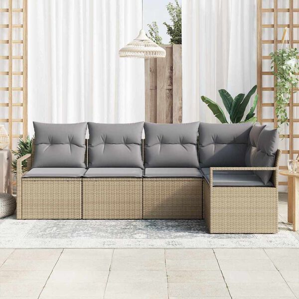 vidaXL Sofa Set mit Kissen 5 pcs Beige Poly Rattan