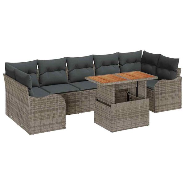 vidaXL Gartensofa-set mit Kissen 8 pcs Grau Poly-Rattan