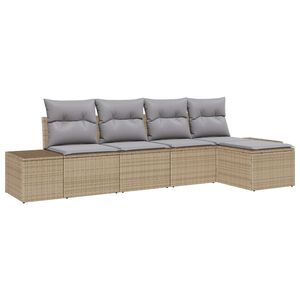 vidaXL Sofa Set mit Kissen 5 pcs Beige Poly Rattan
