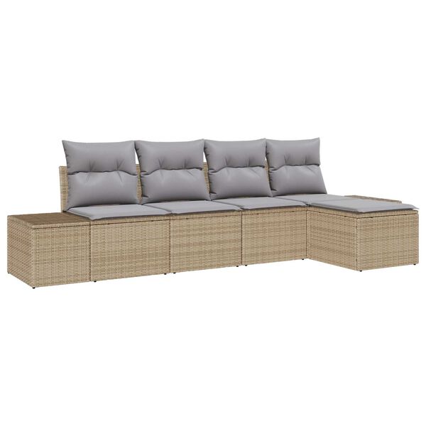 vidaXL Sofa Set mit Kissen 5 pcs Beige Poly Rattan