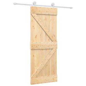 vidaXL Schiebet&uuml;r Nat&uuml;rlich und Wei&szlig; 80 x 210 cm Massives Kiefernholz