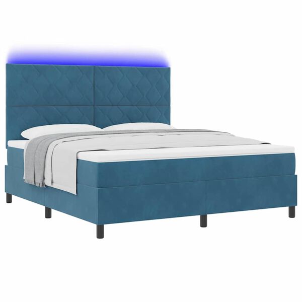 vidaXL LED Boxspringbett mit Matratze Dunkelblau 180 x 200 cm Stoff