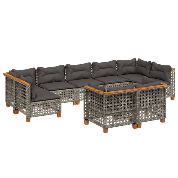 vidaXL 9-tlg. Garten-Sofagarnitur mit Kissen Grau Poly Rattan
