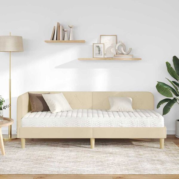 vidaXL Eckbettgestell mit Matratze Creme 80 x 200 cm Stoff