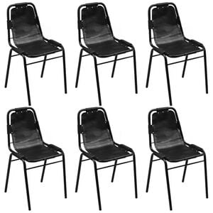 vidaXL Esszimmerst&uuml;hle 6 Stk. Schwarz Echtleder