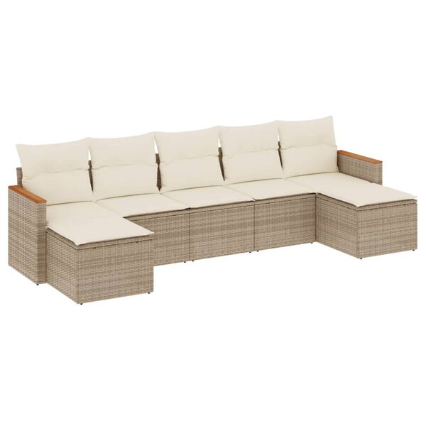 vidaXL 7-tlg. Garten-Sofagarnitur mit Kissen Beige Poly Rattan