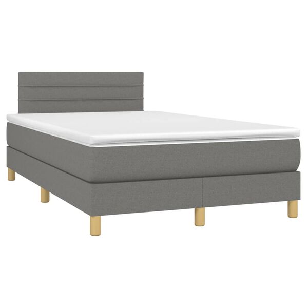 vidaXL Boxspringbett mit Matratze & LED Dunkelgrau 120x200 cm Stoff
