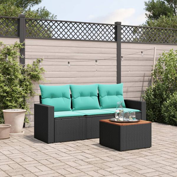vidaXL 4-tlg. Garten-Sofagarnitur mit Kissen Schwarz Poly Rattan