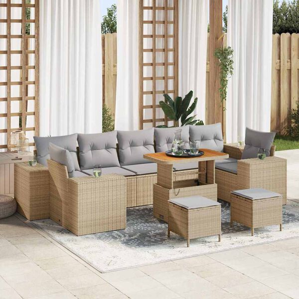 vidaXL Gartensofa-set mit Kissen 10 pcs Beige Poly-Rattan