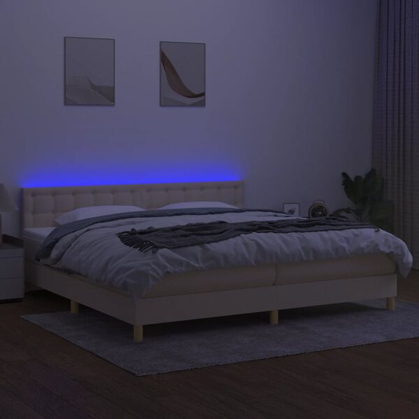vidaXL Boxspringbett mit Matratze & LED Creme 200x200 cm Stoff