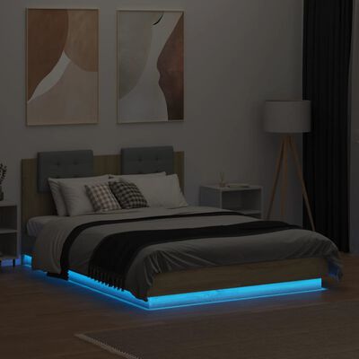 vidaXL Bettgestell mit Kopfteil & LED-Leuchten Sonoma-Eiche 140x190cm