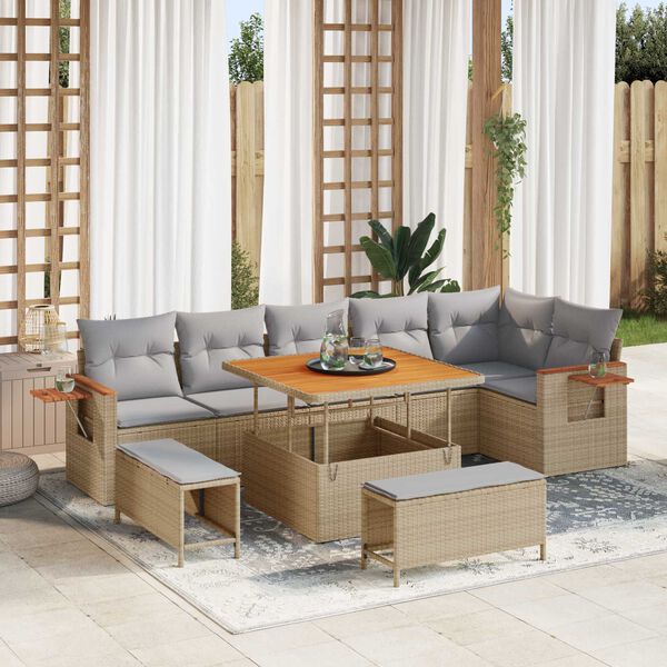 vidaXL Garten-Sofa-Set mit Kissen 9 pcs Beige und Hellgrau