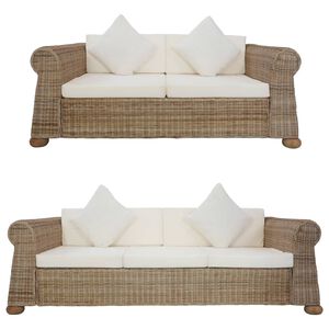 vidaXL 2-tlg. Sofagarnitur mit Kissen Natur Rattan