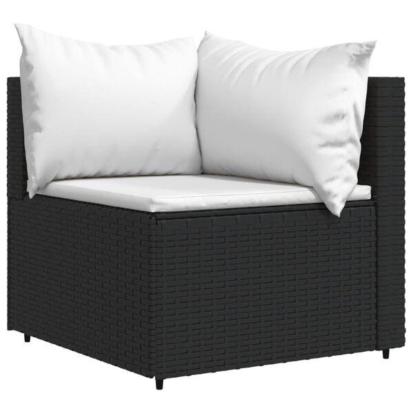 vidaXL Garten-Ecksofa mit Kissen Schwarz Poly Rattan
