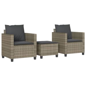 vidaXL 3-tlg. Bistro-Set mit Kissen Grau Poly Rattan