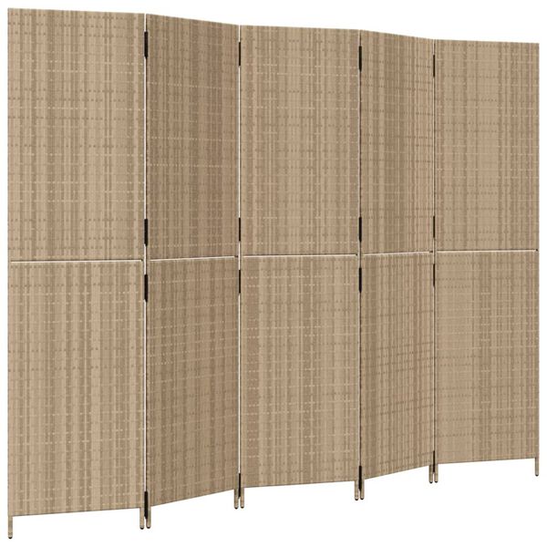 vidaXL Paravent 5-tlg. Beige Poly Rattan