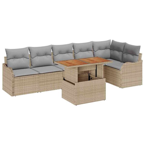 vidaXL Garten-Sofa-Set mit Kissen 7 pcs Beige und Hellgrau