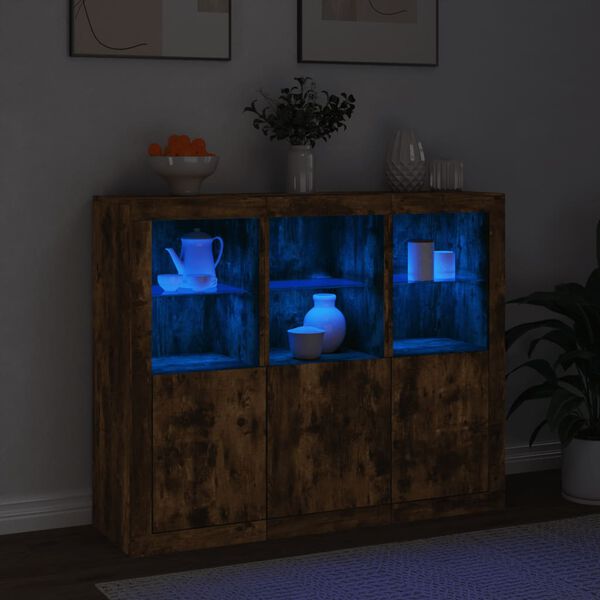 vidaXL Sideboards mit LED-Leuchten 3 Stk. Räuchereiche Holzwerkstoff