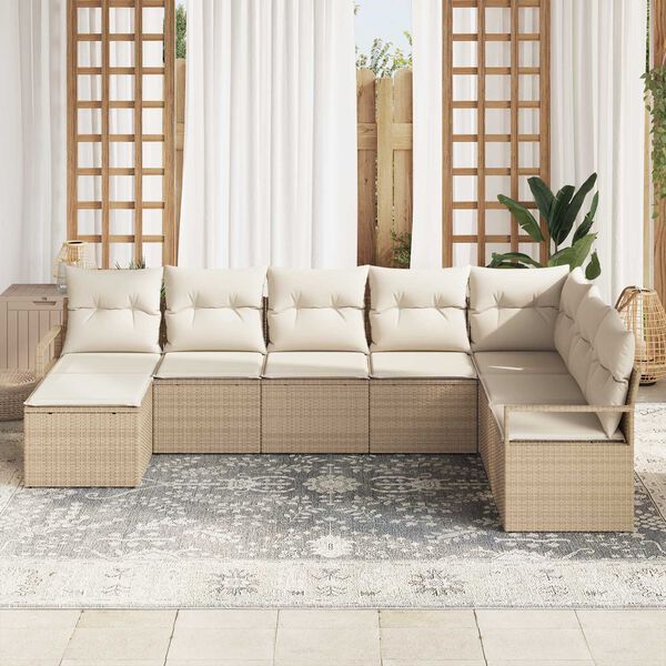 vidaXL Sofa Set mit Kissen 8 pcs Beige und Creme Poly-Rattan