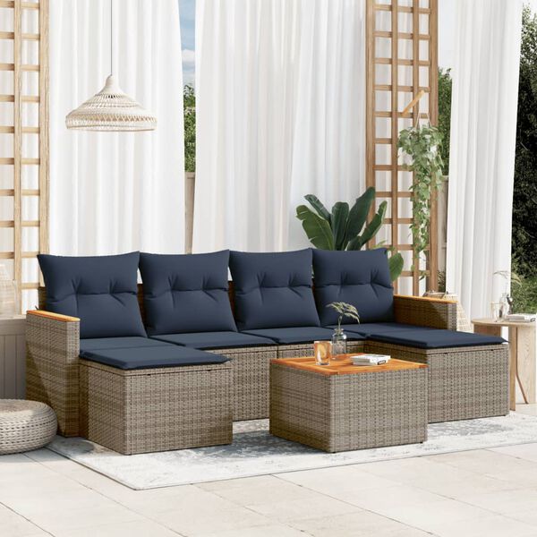 vidaXL 7-teiliges Gartensofa-Set mit Kissen, grau, Polyrattan