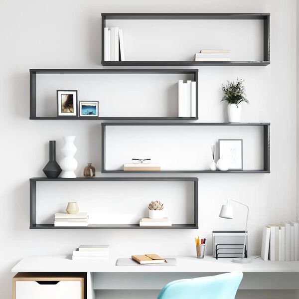 vidaXL W&uuml;rfelregale 4 Stk. Hochglanz-Grau 100x15x30 cm Holzwerkstoff