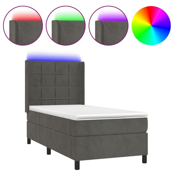 vidaXL Boxspringbett mit Matratze & LED Dunkelgrau 100x200 cm Samt