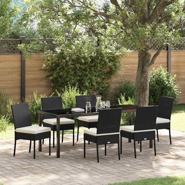 vidaXL Garten Essgruppe 7 pcs Schwarz Pulverbeschichteter Stahl
